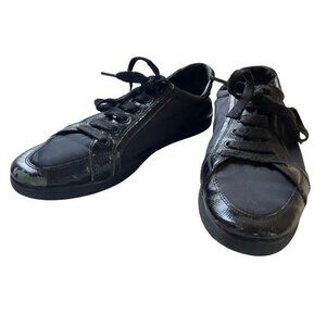 Prada Black Saffiano Leather & Satin Sneakers - Size 37.5
